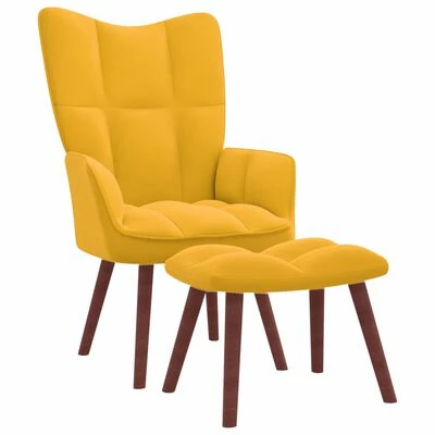 VidaXL Chaise de relaxation avec repose-pied Jaune moutarde Velours 3 VidaXL Chaise de relaxation avec repose-pied Jaune moutarde Velours
