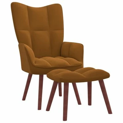 VidaXL Chaise de relaxation avec repose-pied Marron Velours 3 VidaXL Chaise de relaxation avec repose-pied Marron Velours