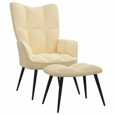 VidaXL Chaise de relaxation avec repose-pied Blanc crème Velours 3 VidaXL Chaise de relaxation avec repose-pied Blanc crème Velours