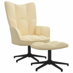 VidaXL Chaise de relaxation avec repose-pied Blanc crème Velours
