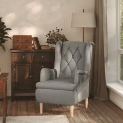 VidaXL Fauteuil avec pieds en bois d'hévéa solide Gris clair Tissu -Fauteuils Soldes image 1 329384
