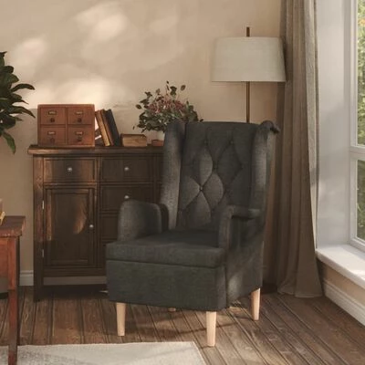 VidaXL Fauteuil avec pieds en bois d'hévéa solide Gris foncé Tissu 4 VidaXL Fauteuil avec pieds en bois d'hévéa solide Gris foncé Tissu – Image 2