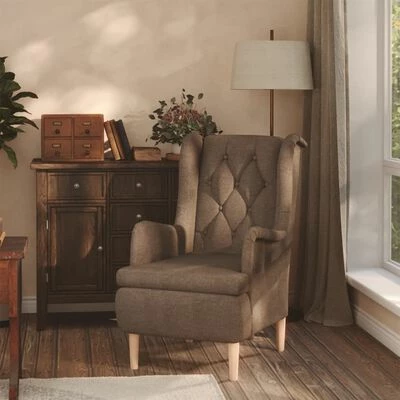 VidaXL Fauteuil avec pieds en bois d'hévéa solide Taupe Tissu 4 VidaXL Fauteuil avec pieds en bois d'hévéa solide Taupe Tissu – Image 2