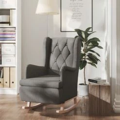 VidaXL Fauteuil avec pieds à bascule en bois d'hévéa Gris foncé Tissu -Fauteuils Soldes image 1 329406