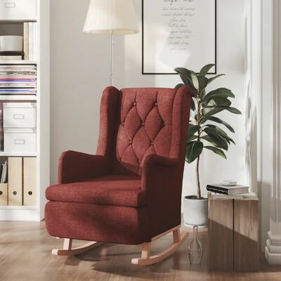 VidaXL Fauteuil avec pieds à bascule en bois d'hévéa Bordeaux Tissu 4 VidaXL Fauteuil avec pieds à bascule en bois d'hévéa Bordeaux Tissu – Image 2