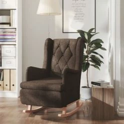 VidaXL Fauteuil avec pieds à bascule bois d'hévéa Marron foncé Tissu -Fauteuils Soldes image 1 329410