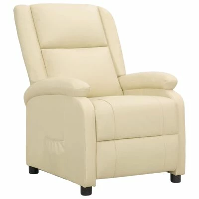VidaXL Fauteuil inclinable Crème Cuir véritable 3 VidaXL Fauteuil inclinable Crème Cuir véritable