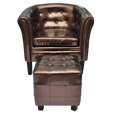 VidaXL Fauteuil avec repose-pied Marron Similicuir 3 VidaXL Fauteuil avec repose-pied Marron Similicuir