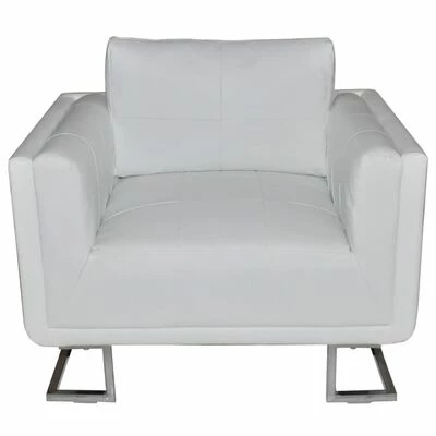 VidaXL Fauteuil cube avec pieds chromés Blanc Similicuir 4 VidaXL Fauteuil cube avec pieds chromés Blanc Similicuir – Image 2