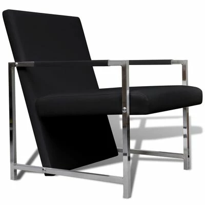 VidaXL Fauteuil avec pieds chromés Noir Similicuir 3 VidaXL Fauteuil avec pieds chromés Noir Similicuir
