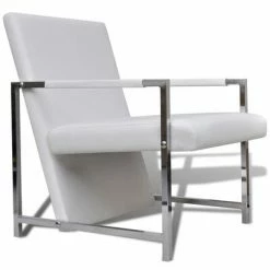 VidaXL Fauteuil avec pieds chromés Blanc Similicuir