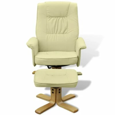 VidaXL Fauteuil avec repose-pied Blanc crème Similicuir 4 VidaXL Fauteuil avec repose-pied Blanc crème Similicuir – Image 2