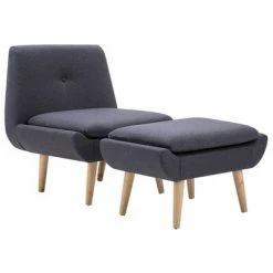 VidaXL Fauteuil sans accoudoirs avec repose-pied Gris foncé Tissu