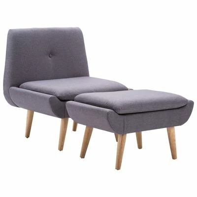 VidaXL Fauteuil sans accoudoirs avec repose-pied Gris Tissu 3 VidaXL Fauteuil sans accoudoirs avec repose-pied Gris Tissu