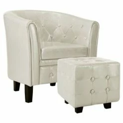 VidaXL Fauteuil avec repose-pied Blanc Similicuir