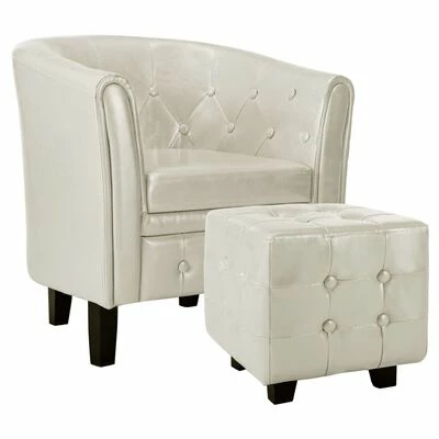 VidaXL Fauteuil avec repose-pied Blanc Similicuir 3 VidaXL Fauteuil avec repose-pied Blanc Similicuir