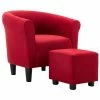 VidaXL Fauteuil et tabouret Rouge bordeaux Tissu