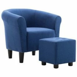 VidaXL Fauteuil et tabouret Bleu Tissu
