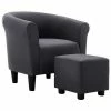 VidaXL Fauteuil et tabouret Noir Tissu