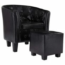 VidaXL Fauteuil avec repose-pied Noir Similicuir