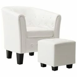 VidaXL Fauteuil avec repose-pied Blanc Similicuir