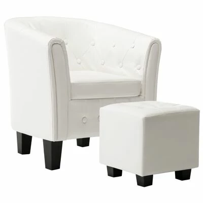 VidaXL Fauteuil avec repose-pied Blanc Similicuir 3 VidaXL Fauteuil avec repose-pied Blanc Similicuir
