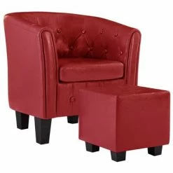 VidaXL Fauteuil avec repose-pied Rouge Similicuir