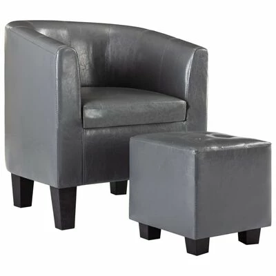 VidaXL Fauteuil avec repose-pied Gris Similicuir 3 VidaXL Fauteuil avec repose-pied Gris Similicuir