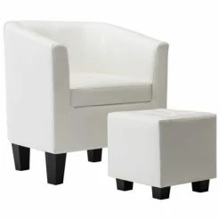 VidaXL Fauteuil avec repose-pied Blanc Similicuir