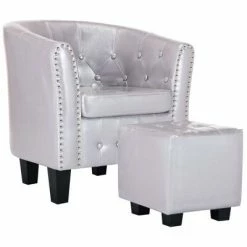 VidaXL Fauteuil avec repose-pied Argenté brillant Similicuir