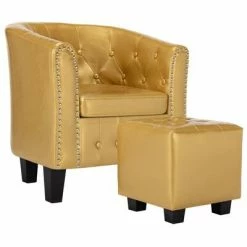 VidaXL Fauteuil avec repose-pied Doré brillant Similicuir