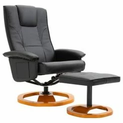 VidaXL Fauteuil TV pivotant avec repose-pied Noir Similicuir