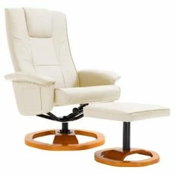 VidaXL Fauteuil TV pivotant avec repose-pied Crème Similicuir
