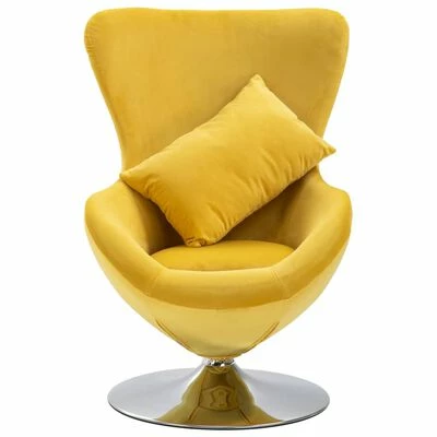 VidaXL Fauteuil pivotant en forme d’œuf avec coussin Jaune Velours 4 VidaXL Fauteuil pivotant en forme d’œuf avec coussin Jaune Velours – Image 2