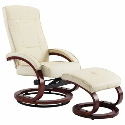 VidaXL Fauteuil inclinable avec repose-pied Crème Similicuir 3 VidaXL Fauteuil inclinable avec repose-pied Crème Similicuir