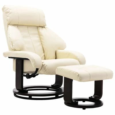 VidaXL Fauteuil TV avec repose-pied Blanc crème Similicuir 3 VidaXL Fauteuil TV avec repose-pied Blanc crème Similicuir
