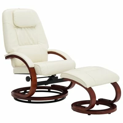 VidaXL Fauteuil inclinable avec repose-pied Blanc cassé Similicuir 3 VidaXL Fauteuil inclinable avec repose-pied Blanc cassé Similicuir