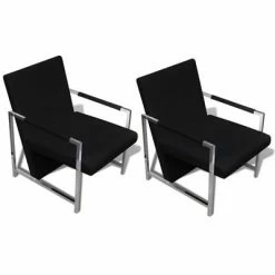 VidaXL Fauteuils 2 pcs avec cadre chromé Noir Similicuir