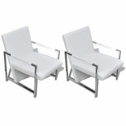 VidaXL Fauteuils 2 pcs avec cadre chromé Blanc Similicuir