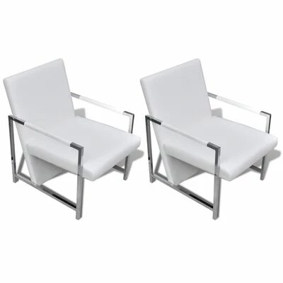 VidaXL Fauteuils 2 pcs avec cadre chromé Blanc Similicuir 3 VidaXL Fauteuils 2 pcs avec cadre chromé Blanc Similicuir