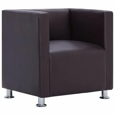 VidaXL Fauteuil cube Marron Similicuir 3 VidaXL Fauteuil cube Marron Similicuir