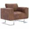 VidaXL Fauteuil cube Marron Similicuir daim