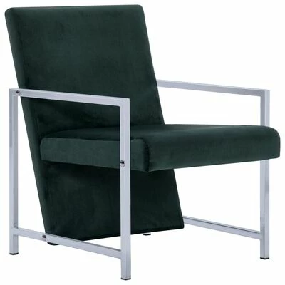 VidaXL Fauteuil avec pieds en chrome Vert foncé Velours 3 VidaXL Fauteuil avec pieds en chrome Vert foncé Velours