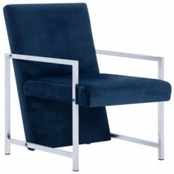 VidaXL Fauteuil avec pieds en chrome Bleu Velours