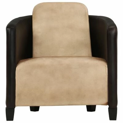 VidaXL Fauteuil Brun roux et noir Cuir véritable 4 VidaXL Fauteuil Brun roux et noir Cuir véritable – Image 2