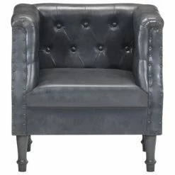 VidaXL Fauteuil Gris Cuir véritable -Fauteuils Soldes image 2 286591