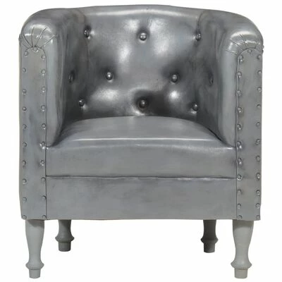 VidaXL Fauteuil Gris Cuir véritable 4 VidaXL Fauteuil Gris Cuir véritable – Image 2
