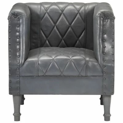 VidaXL Fauteuil Gris Cuir véritable de chèvre 4 VidaXL Fauteuil Gris Cuir véritable de chèvre – Image 2