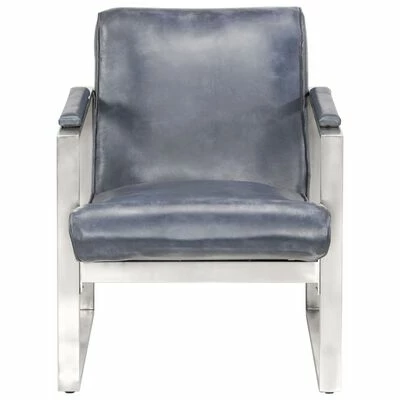 VidaXL Fauteuil tube Gris 60x73x77 cm Cuir véritable 4 VidaXL Fauteuil tube Gris 60x73x77 cm Cuir véritable – Image 2