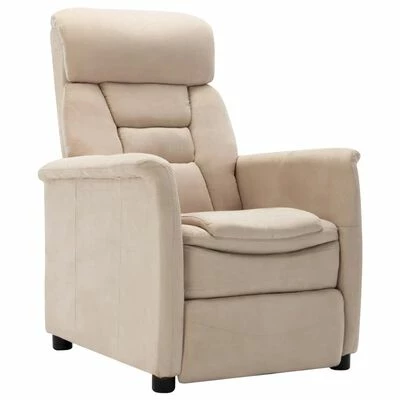 VidaXL Fauteuil inclinable Crème Similicuir daim 3 VidaXL Fauteuil inclinable Crème Similicuir daim